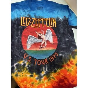 Led Zeppelin US Tour 1975 Tie Dye Graphic T-Shirt Blue Orange Black Small